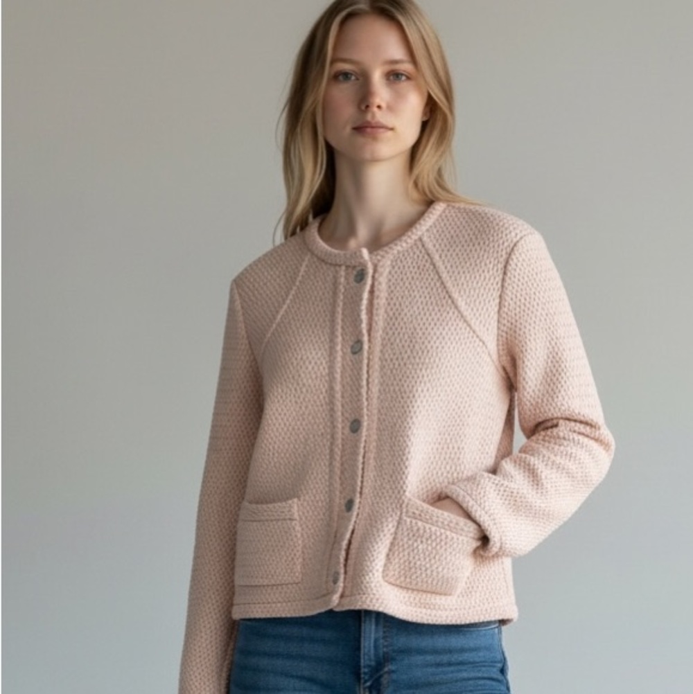 Maje Pink Textured Knit Long Sleeve Cardigan Jacket